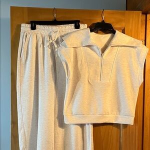 Cream Sleeveless Joggers Set